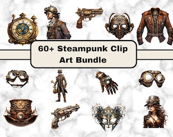 Steampunk Clip Art Bundle: 61 PNG Designs for Scrapbooking (Digital Download)