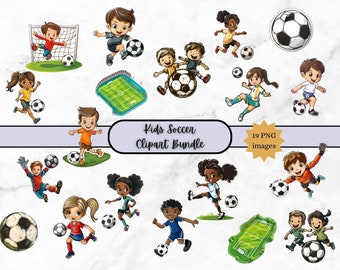 Kids Soccer Clipart Bundle: 19 PNG Images (Digital Download)