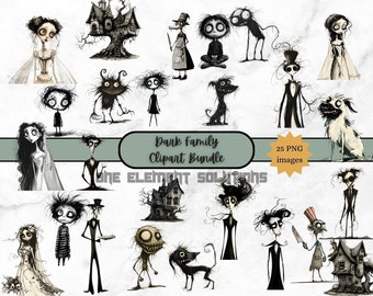 Gothic Family Clipart Bundle: Dark Fantasy Art, ready to use images no background, clip art instant use design (PNG, Digital Download)