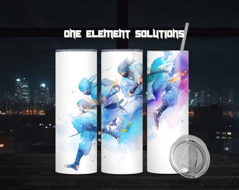 Watercolor ninjas tumbler wrap 20oz tumbler wrap Sublimation Design Instant Download PNG Digital Wrap png ninja warriors combat ninja vivid