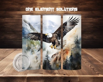 Watercolor Bald Eagle Tumbler Wrap: Patriotic Mountain Design (PNG Digital Download)