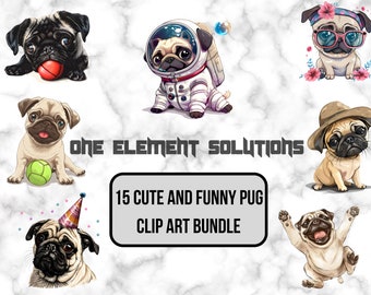 Pug Clip Art Bundle: Funny Puppy PNG Images (Digital Download)
