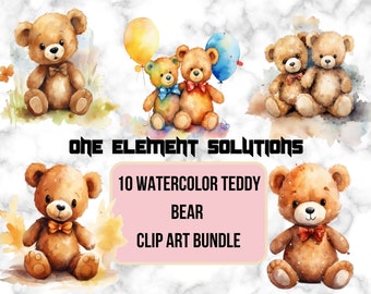 Watercolor Teddy Bear Clipart Bundle: Nursery Art (Digital Download)