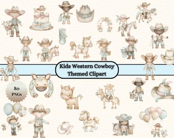 Kids Western Clipart Bundle: Cowboy, Cowgirl, Horses (Digital Download)