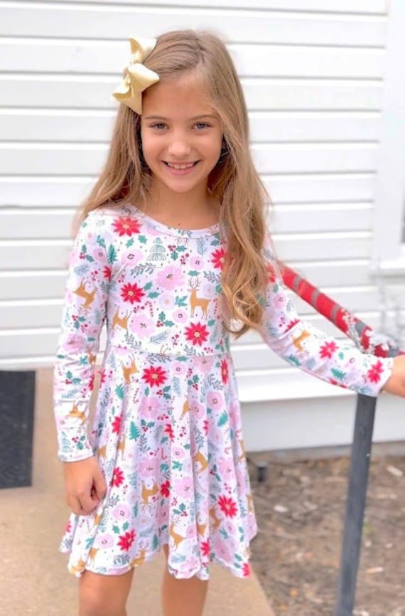 Christmas Long Sleeve Bamboo Twirl Dress, Girls Holiday Outfit, Santa  Pictures, Silky Soft Toddler Dress, Kid Gift - Etsy