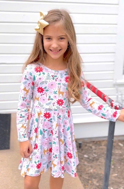 Girls Basic Solid Bamboo Short Sleeve Swing Dress, Twilight