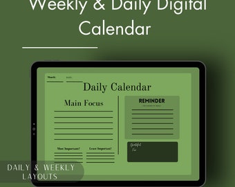 Main Focus, Simple and Stress Free Weekly/Daily Digital Calendar, Gratitude, Main Focus, Reminders, Notes