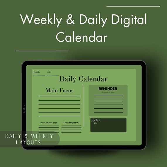 Main Focus, Simple and Stress Free Weekly/daily Digital Calendar,  Gratitude, Main Focus, Reminders, Notes - Etsy