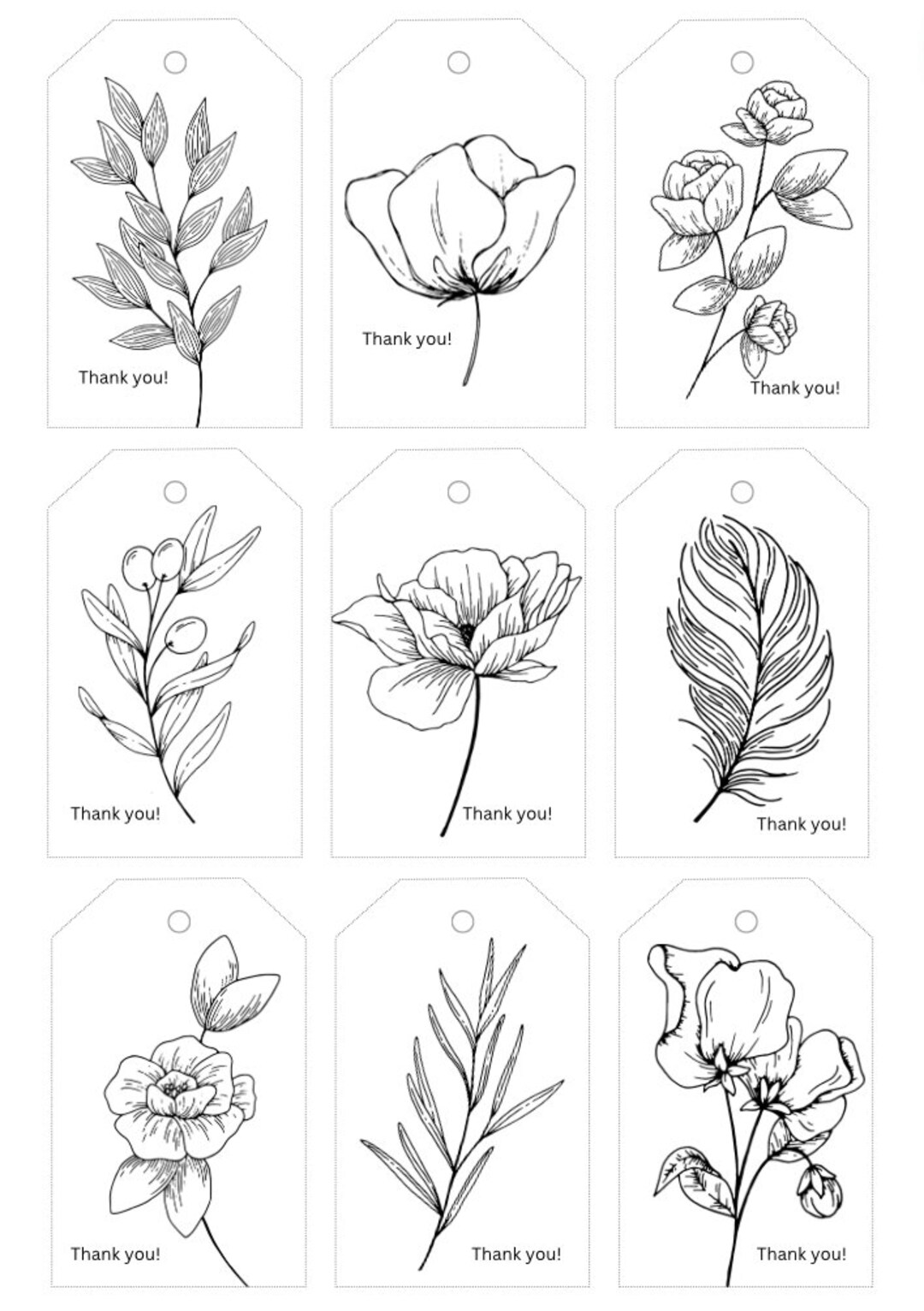 Floral Thank You Printable Tags Etsy