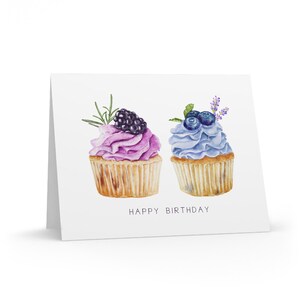Birthday Greeting Cards 8-Pack |  Birthday Note Cards | Blank Inside Happy Birthday Cards | Cupcake Greeting Cards
