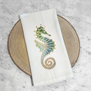 Seahorse Tea Towel | Seahorse Kitchen Towel | Beach Tea Towel | Beach Kitchen Towel | Coastal Tea Towel | Coastal Kitchen Towel | Home Decor