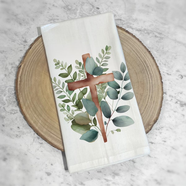 Cross Tea Towel | Easter Tea Towel | Easter Kitchen Towel | Bathroom Hand Towel | Easter Home Decor | Religious Tea Towel | Hostess Gift