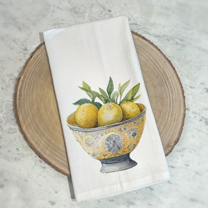 Lemon Tea Towel | Lemon Bowl Kitchen Towel | Guest Bathroom Hand Towel | Farmhouse Home Decor | Hostess Gift | Housewarming Gift