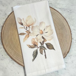 Magnolia Tea Towel | Floral Tea Towel | Magnolia Kitchen Towel | Floral Kitchen Towel |Housewarming Gift | Hostess Gift