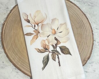 Magnolia Tea Towel | Floral Tea Towel | Magnolia Kitchen Towel | Floral Kitchen Towel |Housewarming Gift | Hostess Gift