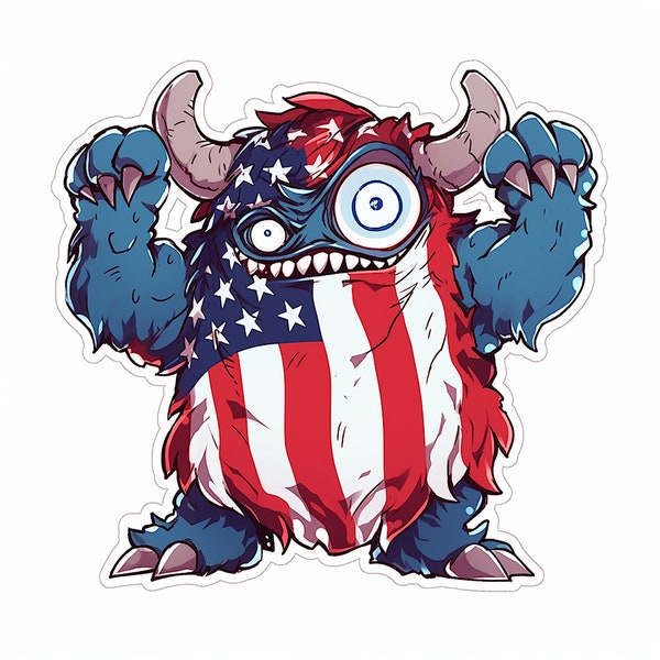 Monster Sticker, Patriotic, Cute, Bubble Free Sticker