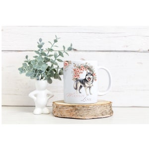 Cute Siberian Husky Ceramic Mug, Perfect Gift for Husky Owner or Lover. Husky Easter Mug. Dog Themed Spring Mug