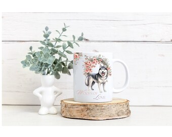 Cute Siberian Husky Ceramic Mug, Perfect Gift for Husky Owner or Lover. Husky Easter Mug. Dog Themed Spring Mug