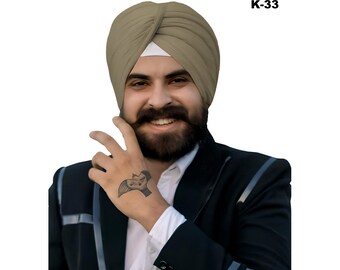 GR OVERSEAS Singh is King traditionnel voile intégral, chapeau pendjabi, turban sikh pagri punjabi pour hommes et garçons turban pagri gry