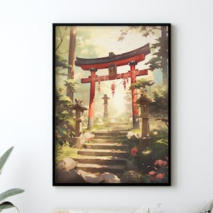 Lofi Japanese Poster, Tori Poster, Nature Artwork, Anime Wall Art, Japanese Landscape