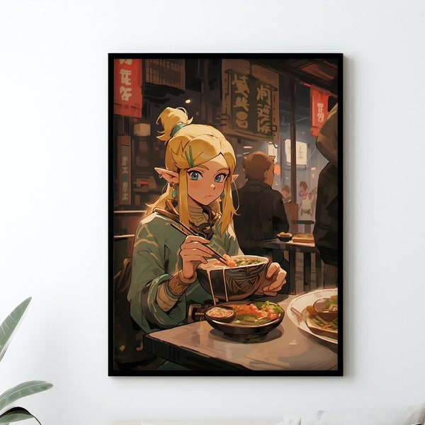 Zelda Eating, The Legend of Zelda Poster, Affiche de jeu, Anime Artwork