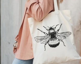 Vintage Bee Cotton Canvas Tote For the Nature Lover, Reusable Market Bag, Gift For The Honey Lover, Animal Lover Gift, Gift For Her