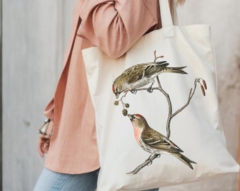 Bird Shopping Tote, Bird Lover Gift, Common Linnet Tote Bag, Eastern Linnet Tote, Bird Library Bag, Bird Watching Gift, Birdwatcher Tote