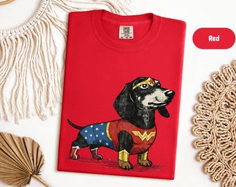 Dachshund Superhero T-Shirt: Funny Wiener Dog Comic Fan Tee