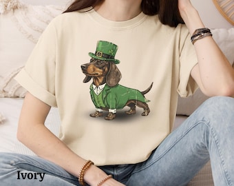 Dachshund in Leprechaun Outfit T-Shirt.  St. Patrick's Day Dachshund Tee