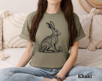 Wild Hare Linoprint T-Shirt: Cottagecore Forest Animal Comfort Colors Tee