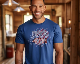 Unisex Jersey Short Sleeve Tee, Distressed July 4th, Patriotic T-Shirt, Independence Day Shirt, July 4th Flag Shirt, Grunge Red White Blue,
