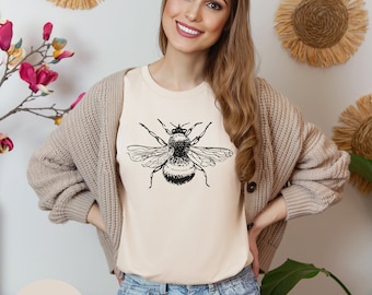 Vintage Bee Bella Canvas 3001 T-Shirt For the Nature Lover, Simple Nature Drawing, Gift For The Honey Lover, Animal Lover Gift, Gift For Her