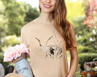 Japanese crane by Mochizuki Gyokusen, Traditional Japanese Drawing, Elegant Minimalist Artwork, Nature Lovers T-shirt, Minimalist Nature Art