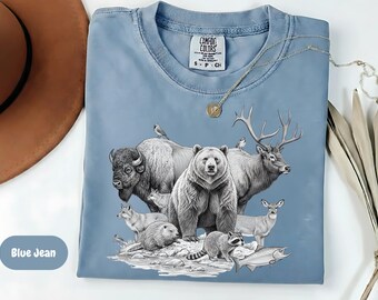 Vintage 90s North American Wildlife Shirt: Retro Forest Animals, Camping Nature Lover