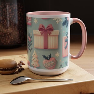 Pastel Christmas Present Coffee Mug Gift, Cute Holiday Coffee Cup, Christmas Gift for Her, Office Christmas Coffee Mug, Gift For Co-Worker