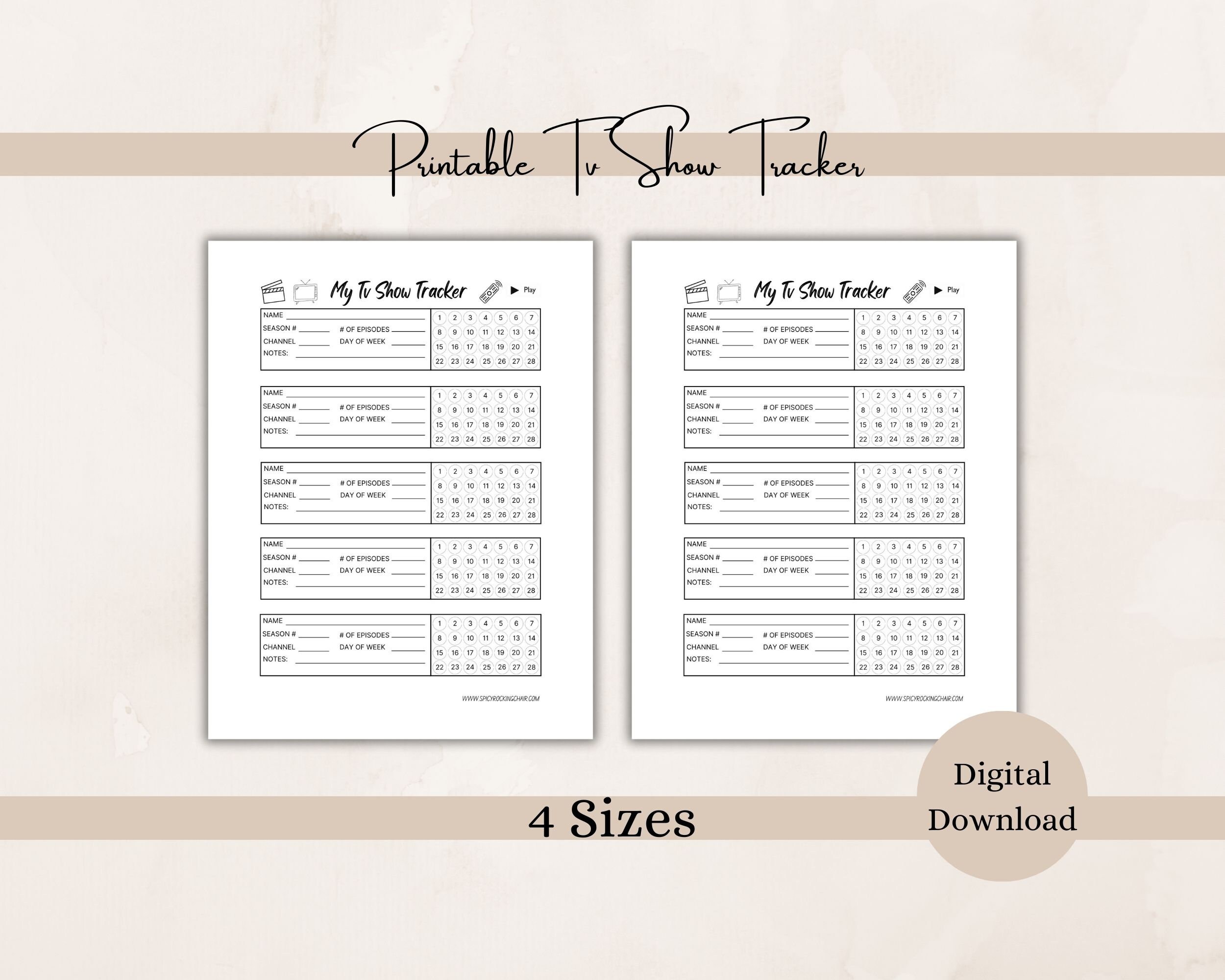 Printable Tv Show Tracker, Tv Series Tracker, Tv Episode Tracker, Print ...