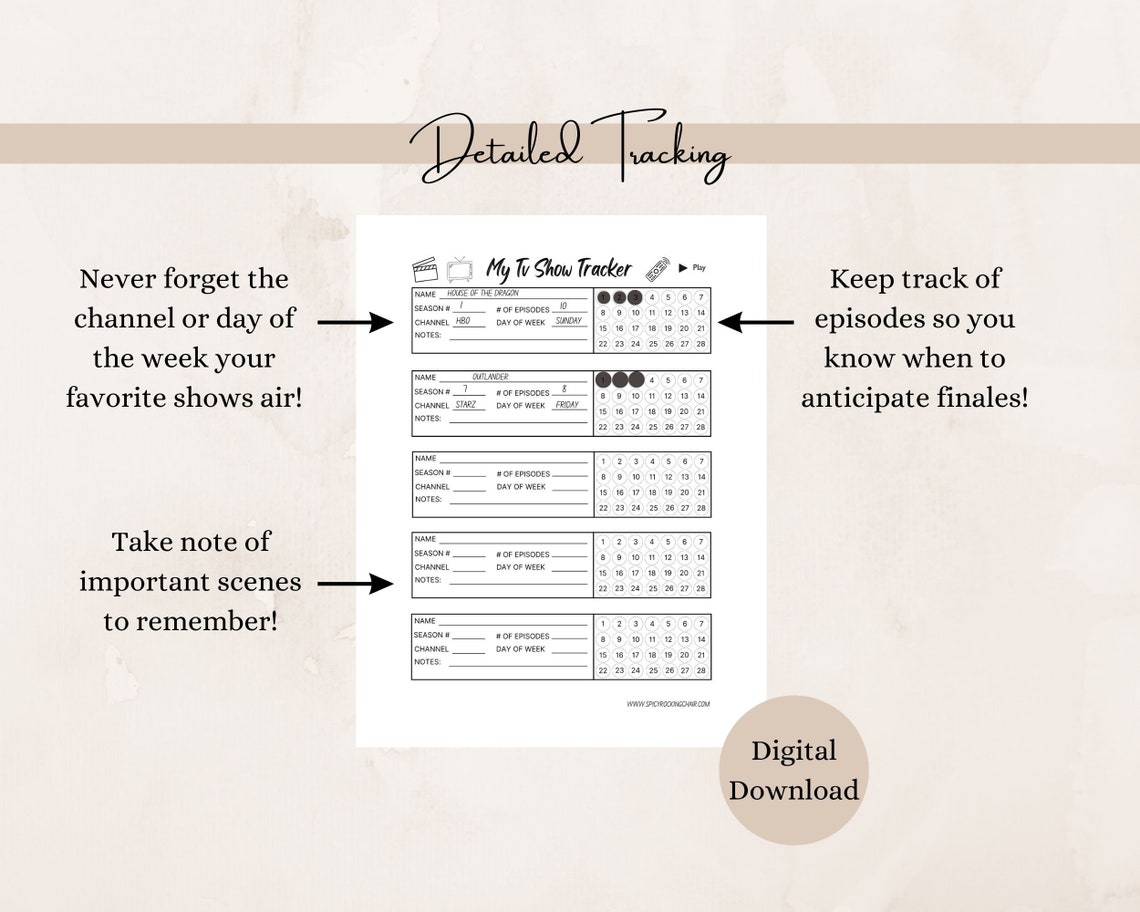 Printable Tv Show Tracker, Tv Series Tracker, Tv Episode Tracker, Print ...