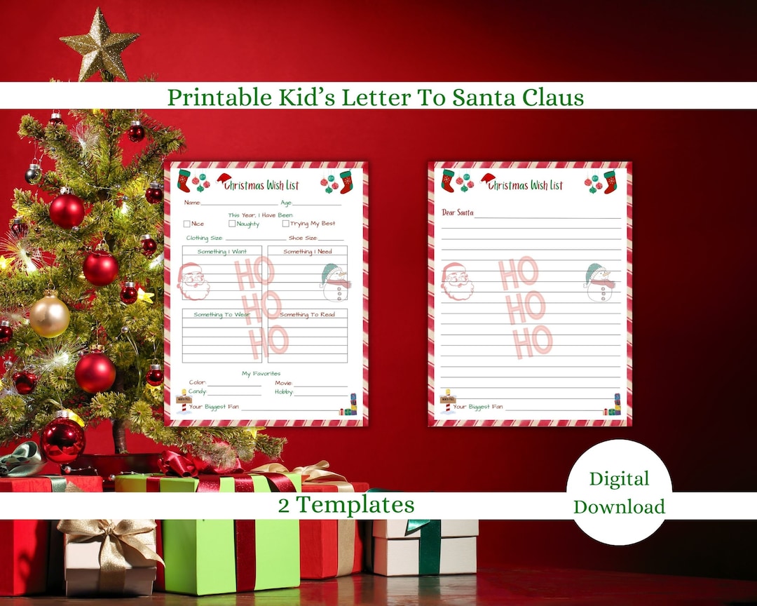Printable Kid's Christmas Letter Wish List to Santa Claus Santa