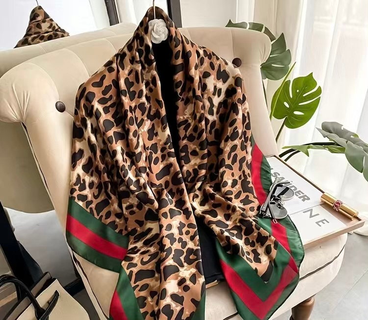 GERINLY Animal Print Scarfs for Women Leopard Neck Scarf Satin