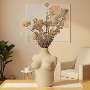 Female Body sculpture Vase – Minimalist Sculpture for Dried Flowers & Boho Modern Home Decor, 3D Printed Art Display