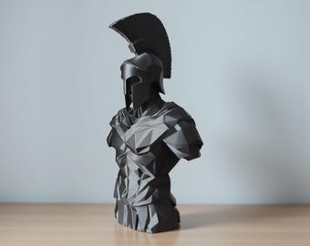 Low Poly Spartan Warrior Bust – Modern Geometric Sculpture
