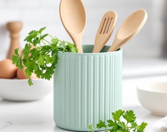 Modern Ribbed Utensil Holder – 3D Printed PLA Kitchen Organizer