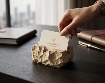 Rock Texture Business Card Holder, Rugged Desktop Card Display Stand
