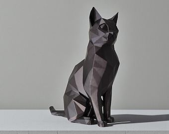 Sitting Elegant Low Poly Cat Sculpture