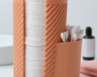 Organizador de banheiro minimalista – Caixa impressa em 3D com 2 compartimentos para discos de algodão, cotonetes e produtos de higiene pessoal