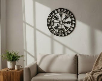 Vegvisir Viking Compass Wall Decor – Norse Symbol Wall Art, Nordic Rune Decoration, Mythology Inspired Home Decor, Pagan Gift Idea