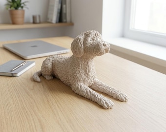 Labradoodle Figurine, Lying Down Dog Statue, Doodle Dog Desk Decor