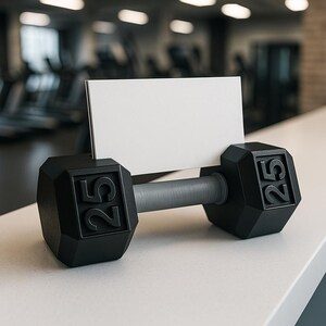 Porta biglietti da visita / Design con manubri, regalo per personal trainer e chiropratici / Accessorio da scrivania per personal trainer