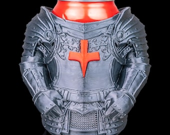 Porte-canette armure de chevalier médiéval - Accessoire de bureau unique, cadeau fantastique, porte-gobelet imprimé en 3D
