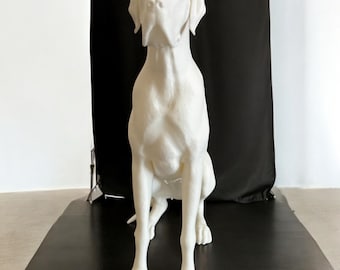 Deutsche Dogge Hundestatue, 3D gedruckte Skulptur sitzender Hund, modernes großes Haustier Dekor, minimalistische weiße Hundeverzierung, Hundeliebhaber Geschenk, Tierkunst